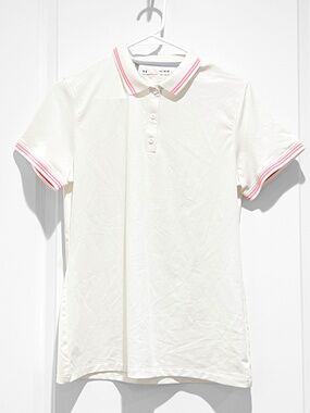 Under Armour Women’s HeatGear Golf Polo Shirt Medium white pink NWOT golf tennis